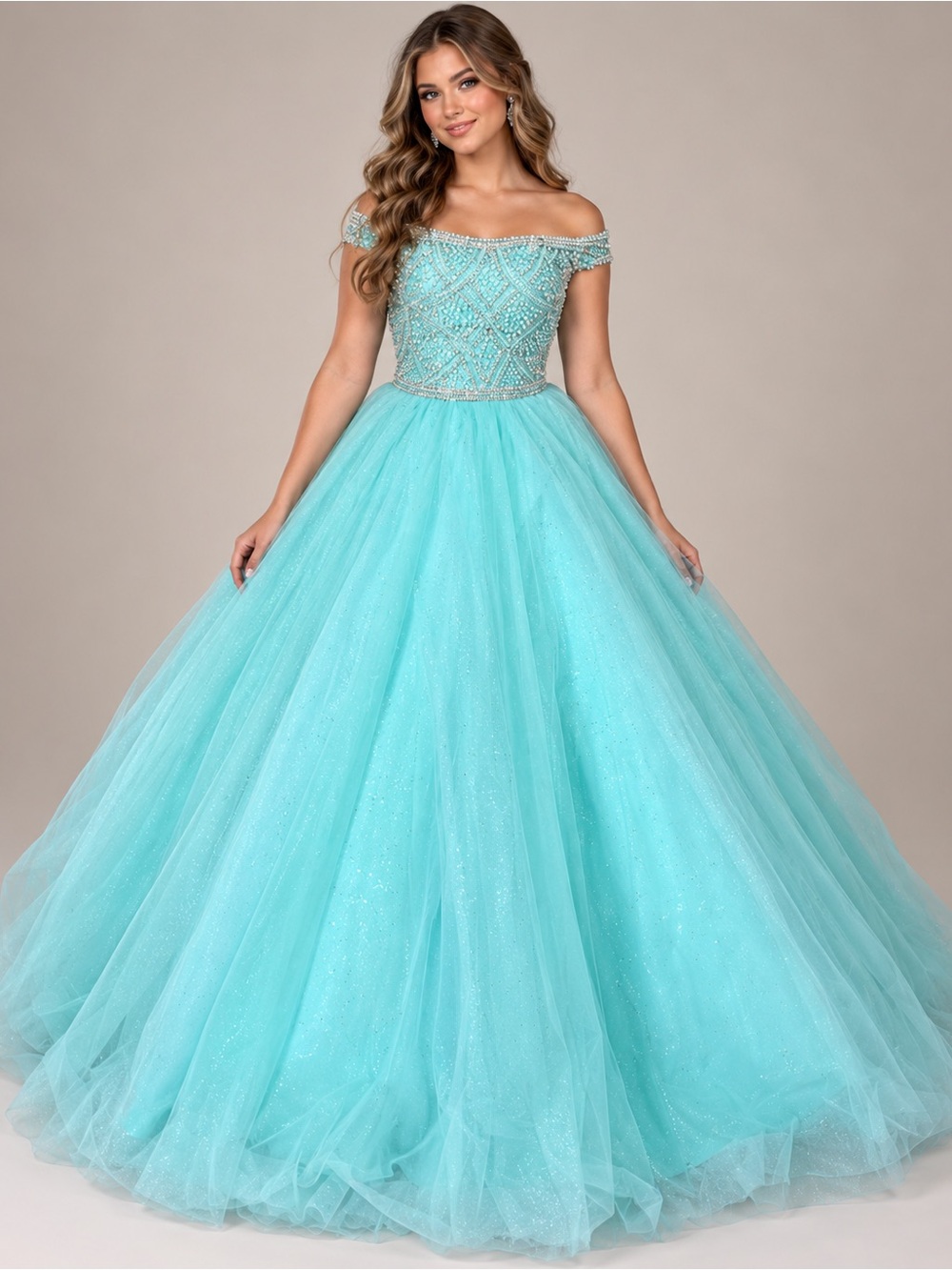 Tiffany Princess By Christina Wu Beaded Off the Shoulder Pageant Ballgown size14